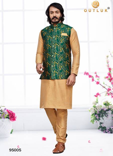 Green Colour Outluk 95 New Latest Designer Ethnic Wear Kurta Pajama With Jacket Collection 95005